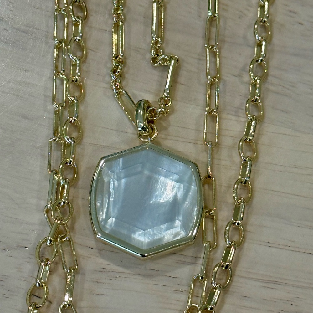 Kendra Scott Gold Necklace with Iridescent Hexagon Pendant